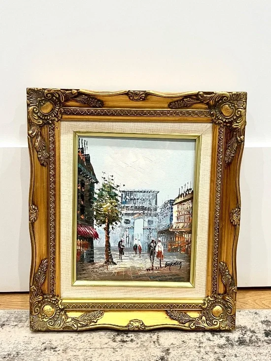 Vintage Oil Painting Parisian Street Gold Tone Ornate Frame 13" x 15" - Picture 2 of 14